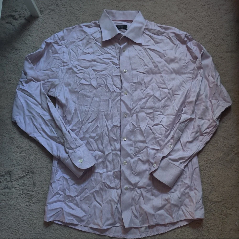 ETON Dress Shirt Men's 43 Light Purple White 17-36 Button Front Long Sleeve Dot - Picture 1 of 6